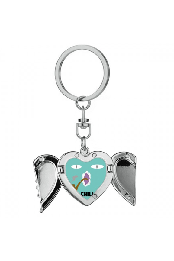 Blue Emotion Chill Smoke Cat Heart Angel Wing Key Chain Holder