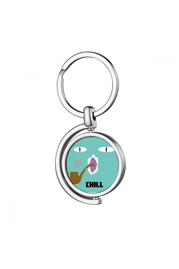 Blue Emotion Chill Smoke Cat Rotating Keychain Metal Keyring Holder