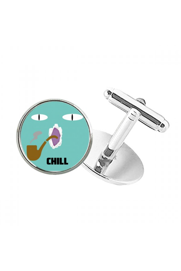 Blue Emotion Chill Smoke Cat Round Button Cuff Clip Stud Cufflinks