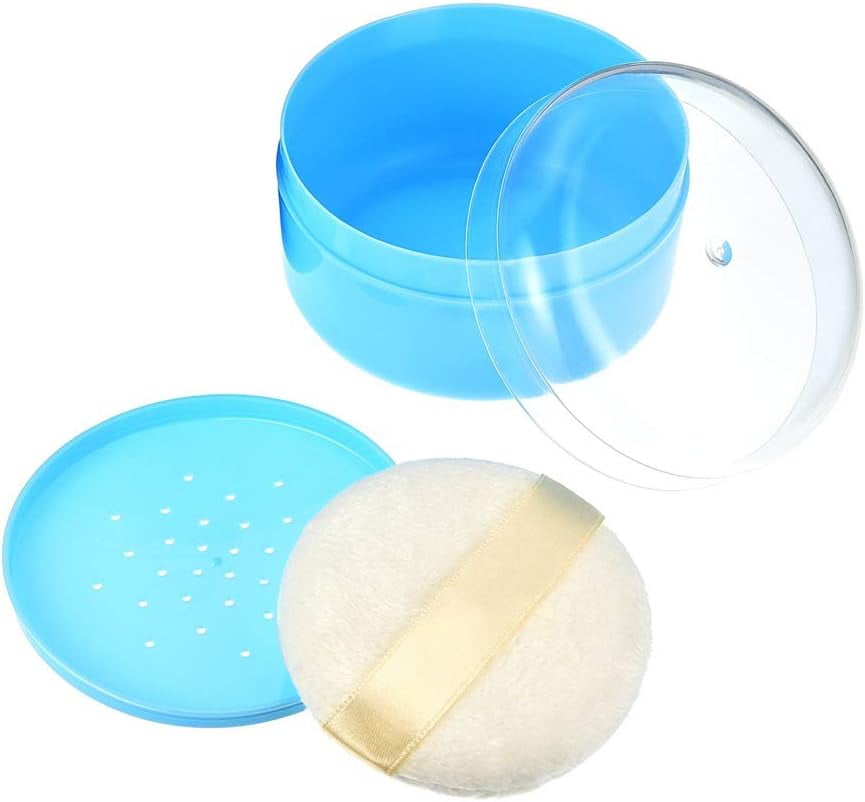 Blue Empty Talcum Powder Container with Sifter and Puffs