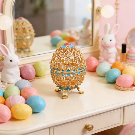 Blue Enamel Painted Easter Egg Decoration - Metal Material with Enamel Painting, Details, Craftsmanship, Home Ornament Craft Gift for Easter Celebrations and Home Display