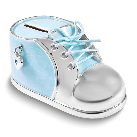 Blue Enameled Baby Shoe Nickle-plated Bank