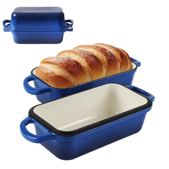 Enameled Cast Iron Loaf Pan Blue 9 x 5 Inch Baking Use