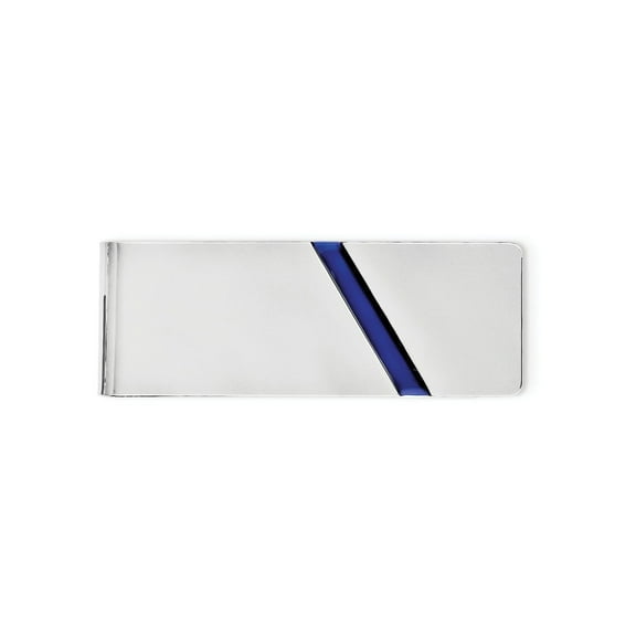 Gem & Harmony Blue Enameled Money Clip in Sterling Silver with Rhodium Plating for Men