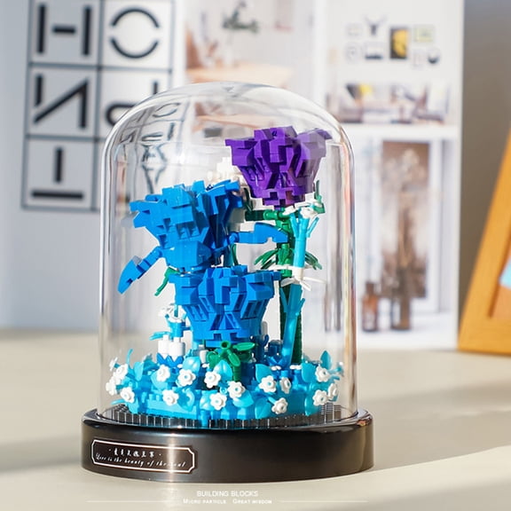Blue Enchantress Bouquet Building Kit, Blue Enchantress Bouquet Building Blocks, Flower Decoration Rose Forever with Dust Cover for Mom and Her Lover Girl