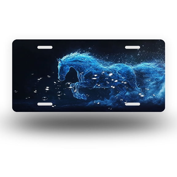Blue Energy Horse Front License Plate, Metal License Plate, Funny Standard Plates Personalized Novelty Decorative For Men/Women/Boys/Girls Car 6×12 Inch