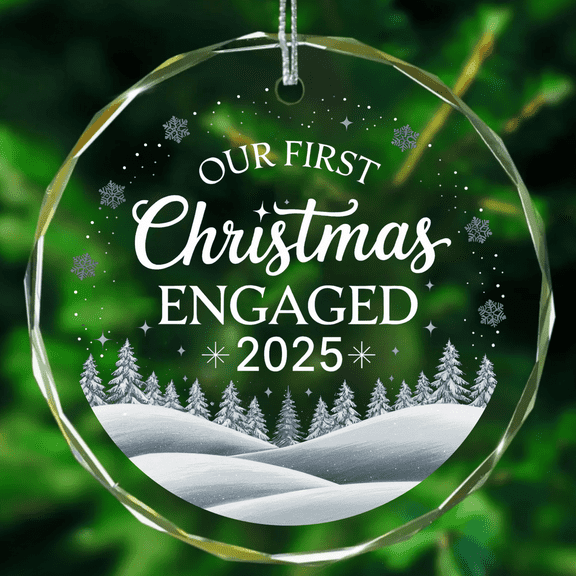 Ornaments by Design First Christmas Engaged Ornament 2025 Couple's Keepsake Gift 3X3 Glass Ornament.