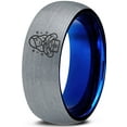 thumbnail image 1 of Grey Band Lettering Gamer Custom Tungsten Mom Jewelry Stackable Rings Set Royal Blue Women, 1 of 7