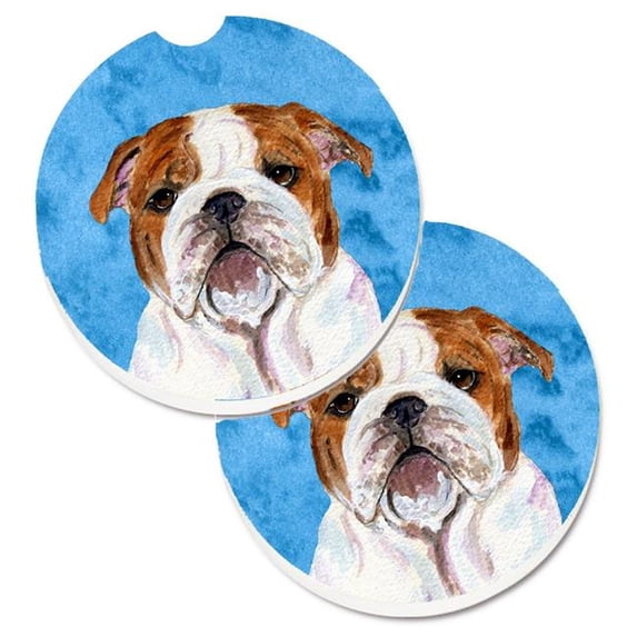 Blue English Bulldog Set of 2 Cup Holder Car Coaster