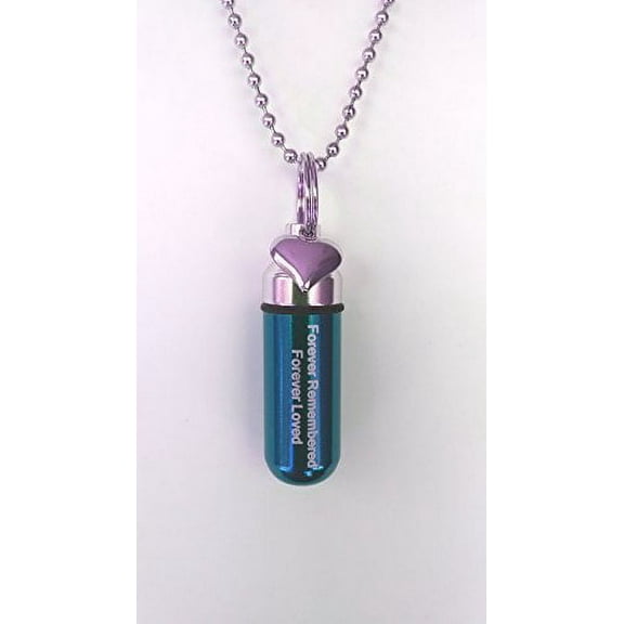 Blue Engraved Cremation Urn Forever Remembered Forever Loved with Heart - Includes Velvet Pouch and Fill Kit
