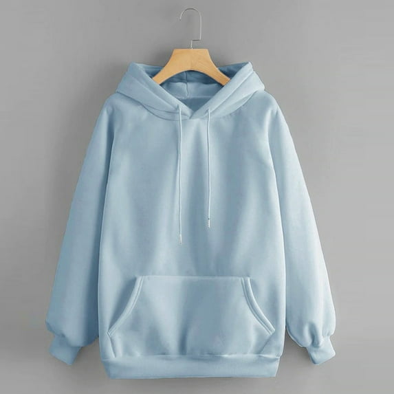 Blue Essentials Hoodie, Polyester Hoodies for Women, Sweatshirt Color Pullover Casual Hooded Sleeve Pocket Women's Long Solid Women's Coat XL