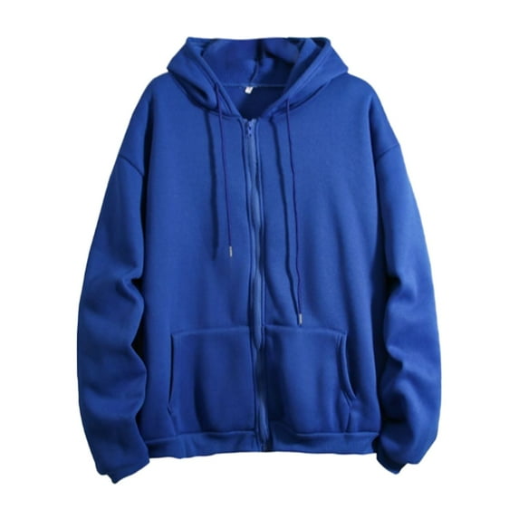 Blue Essentials Hoodie, Polyester Hoodies for Women, Women Winter Warm Fashion Long Sleeve Loose Solid Color Hooded Zipper Pocket Sweatershirt Coat S
