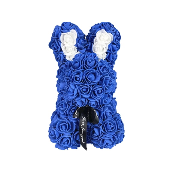 Blue Eternal Rose Bunny, Artificial Flower Rabbit with Real Preserved Roses, Adorable Gift for Women - Valentine's Day, Mother's Day, Anniversary, Low Maintenance Home Decor, No Watering Needed
