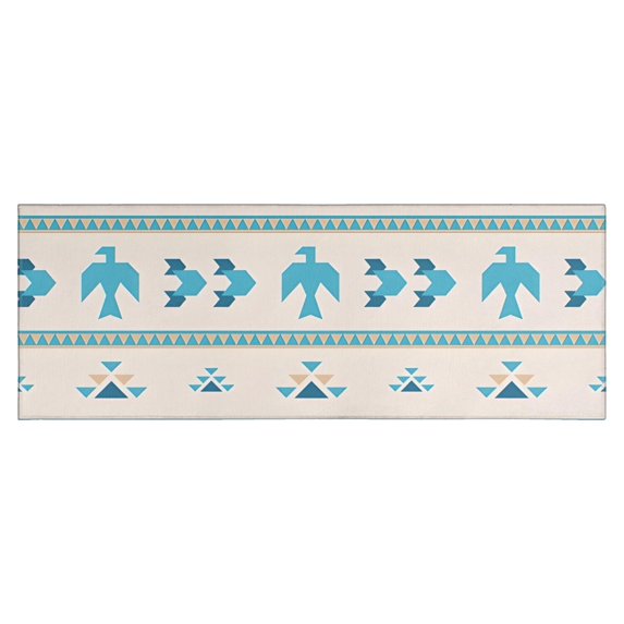 Blue Ethnic Bird Pattern Kitchen Rug Mat,Kitchen Runner Rugs Non Skid Washable,Decorative Kitchen Floor Mats for Kitchen,Sink,Laundry,17"X47"