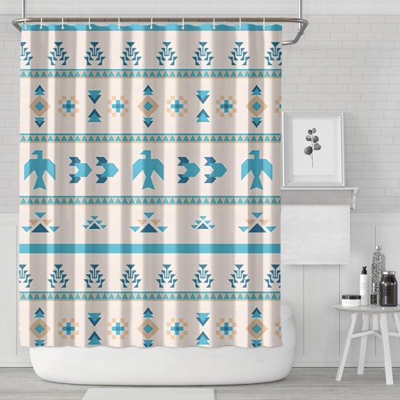 Blue Ethnic Bird Pattern Shower Curtain 72"x84" ,Bathroom Decorative Shower Curtains Set with 12 Hooks,Modern Waterproof Washable Shower Curtain