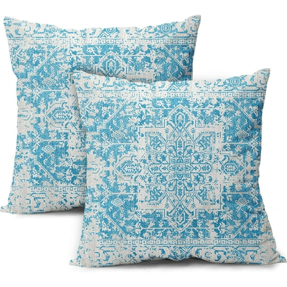 Blue Ethnic Boho Throw Pillow Covers 20X20 Inches Set of 2 Bohemian Carpet Vintage Decorative Pillow Cases Rust Red Coral Floral Pillow Cover Farmhouse Home Decor for Couch Patio Porch Outdoor