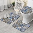 thumbnail image 1 of Blue Ethnic Geometric Patchwork Pattern Bathroom Rugs Sets 3 Piece,Toilet Cover Set,Absorbent Non Slip Bathroom Mats Sets with U-Shaped Contour Rug Toilet Rug Set, 1 of 5