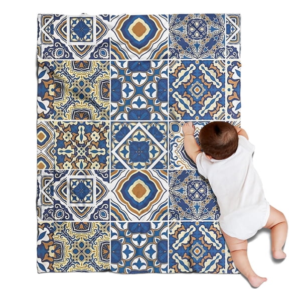 Blue Ethnic Geometric Patchwork Pattern Blanket,Comfortable Soft Lamb Wool Throw Blanket,All Season,Warm Lightweight Blankets for Sofa Bed Couch Living Room Chair,30"x40"