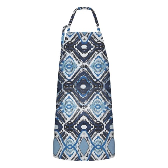 Blue Ethnic Geometric Pattern Apron-Garden Aprons for Women with Pockets-Cotton Linen Waterproof Kitchen Cooking Gardening Aprons Adjustable for Kitchen,Cooking,BBQ and Salon 33x27 Inch