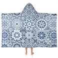 thumbnail image 1 of Blue Ethnic Geometric Pattern Hooded Bath Towel，50"x30" for Ages 3 To 12 Kids, Quick Dry Lightweight Soft Microfiber Hood Beach Towel Cover Up for Kids, 1 of 7