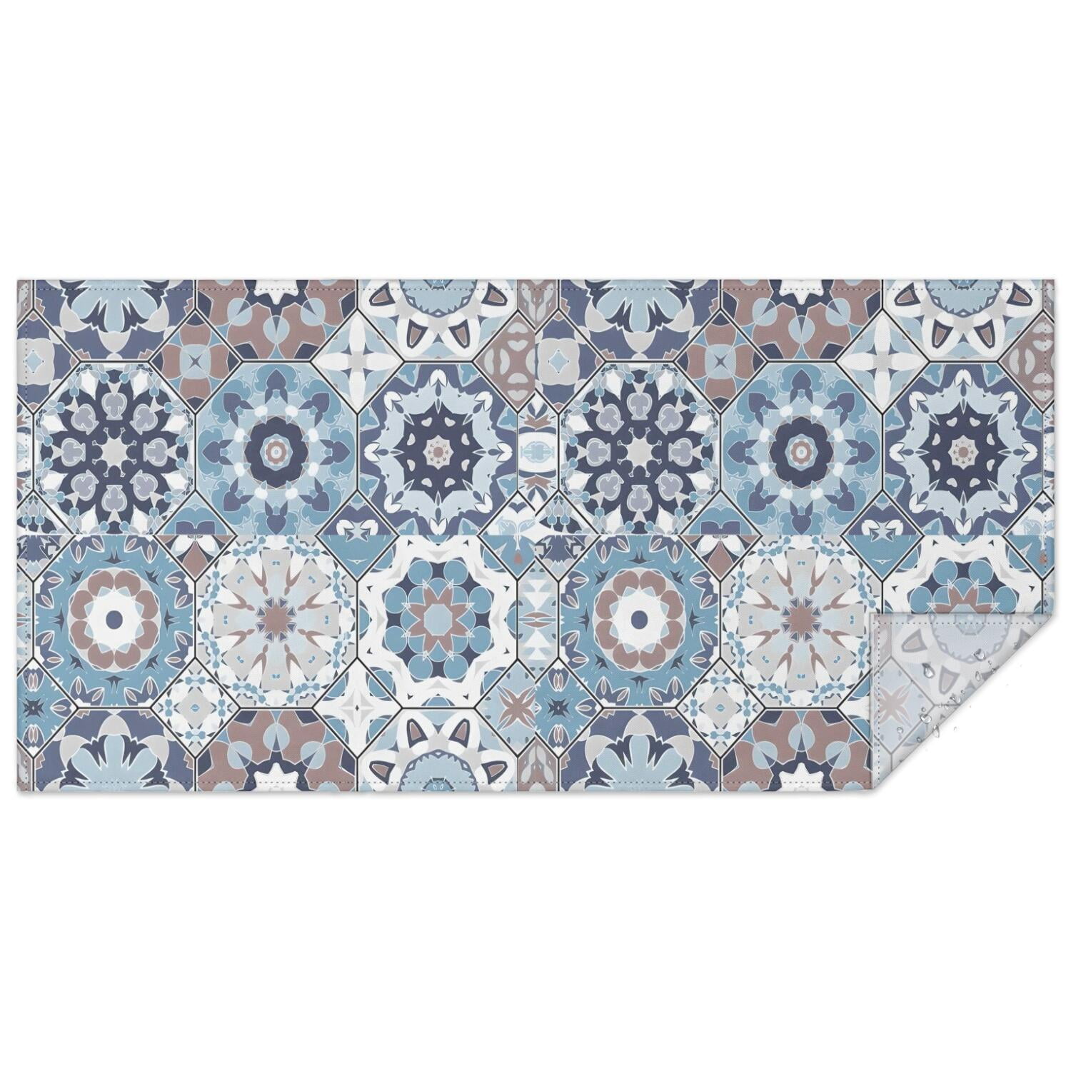 White Blue Monstera Patterns Rectangle Tablecloth