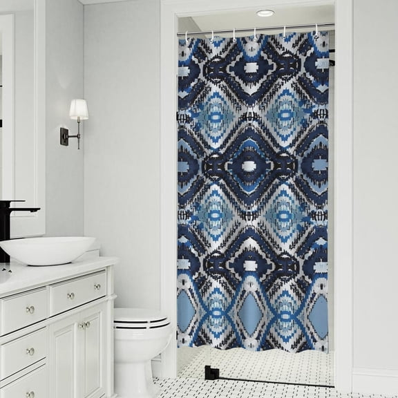 Blue Ethnic Geometric Pattern Shower Curtain 36"x72" ,Bathroom Decorative Shower Curtains Set with 12 Hooks,Modern Waterproof Washable Shower Curtain