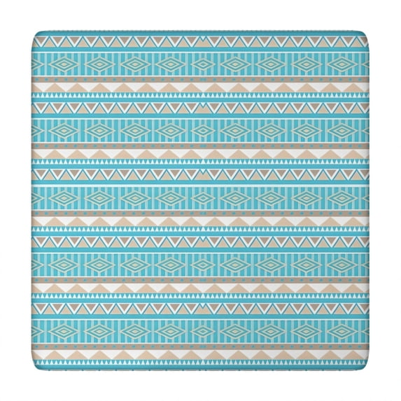 Blue Ethnic Geometric Pattern Square Fitted Tablecloth with Elastic Edge,Square Table Cover,Washable Elastic Table Cover for Home Kitchen Party Decor 34"x34"