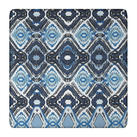 Blue Ethnic Geometric Pattern Square Fitted Tablecloth with Elastic Edge,Square Table Cover,Washable Elastic Table Cover for Home Kitchen Party Decor 36"x36"