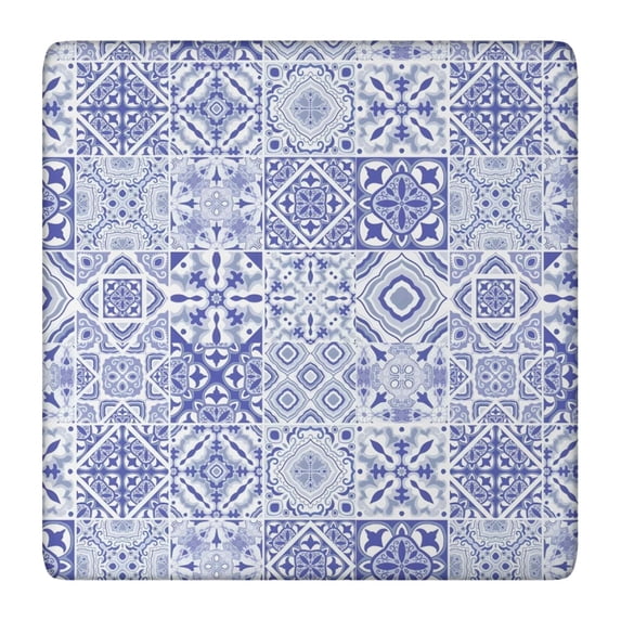 Blue Ethnic Geometric Pattern Square Fitted Tablecloth with Elastic Edge,Square Table Cover,Washable Elastic Table Cover for Home Kitchen Party Decor 36"x36"