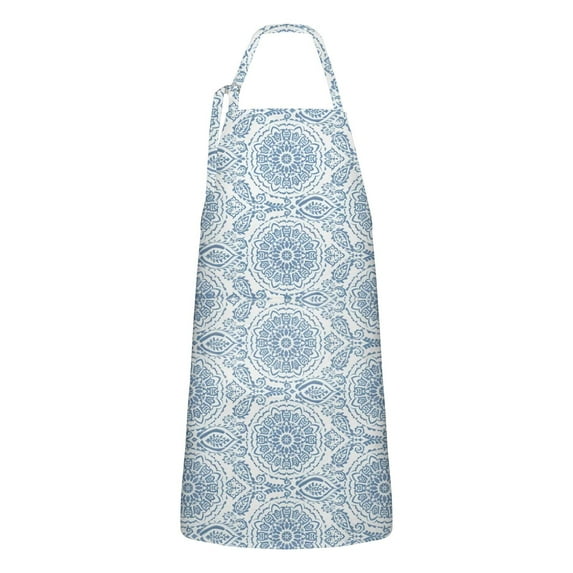 Blue Ethnic Mandala Pattern Apron-Garden Aprons for Women with Pockets-Cotton Linen Waterproof Kitchen Cooking Gardening Aprons Adjustable for Kitchen,Cooking,BBQ and Salon 33x27 Inch