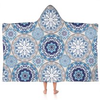 Blue Ethnic Mandala Pattern Hooded Bath Towel，50"x30" for Ages 3 To 12 Kids, Quick Dry Lightweight Soft Microfiber Hood Beach Towel Cover Up for Kids
