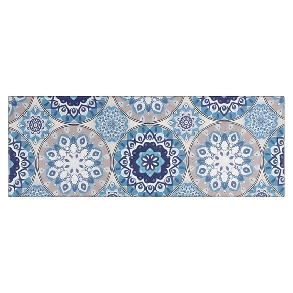 Blue Ethnic Mandala Pattern Kitchen Rug Mat,Kitchen Runner Rugs Non Skid Washable,Decorative Kitchen Floor Mats for Kitchen,Sink,Laundry,17"X47"
