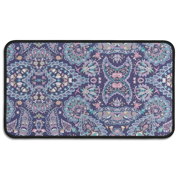 Blue Ethnic Paisley and Floral Pattern Door Rugs,Washable Non Slip Door Mats Indoor,Decorative Door Mats,Entry Mat Indoor for Entrance,Bedroom,Kitchen,Bathroom,30"x17"