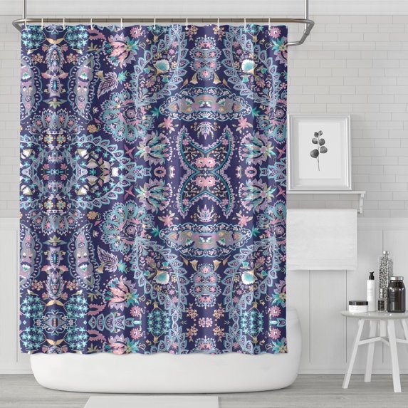 Blue Ethnic Paisley and Floral Pattern Shower Curtain 72"x84" ,Bathroom Decorative Shower Curtains Set with 12 Hooks,Modern Waterproof Washable Shower Curtain