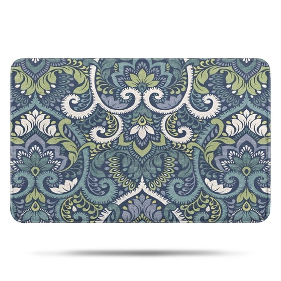 Blue Ethnic Paisley Pattern Bathroom Rugs Mat,Non Slip Microfiber Bathroom Rug,Rubber Backing,Soft Bathroom Mats for Bathroom Floor,Tub and Shower,17x27in(43x68cm)