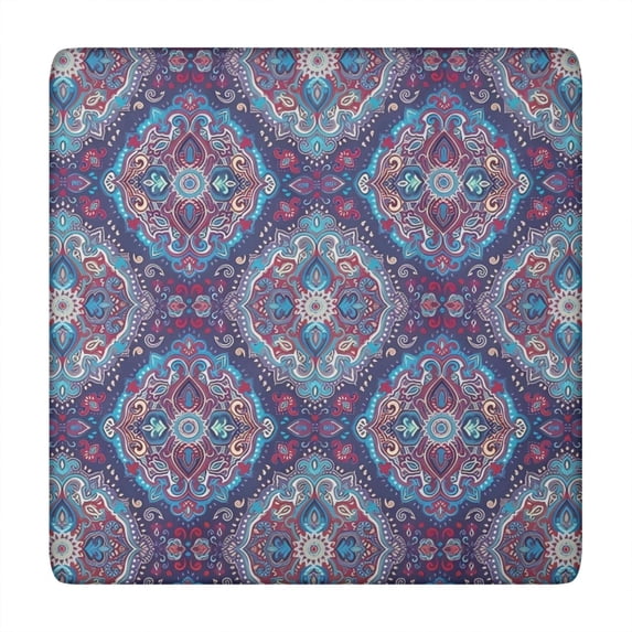 Blue Ethnic Paisley Pattern Square Fitted Tablecloth with Elastic Edge,Square Table Cover,Washable Elastic Table Cover for Home Kitchen Party Decor 34"x34"