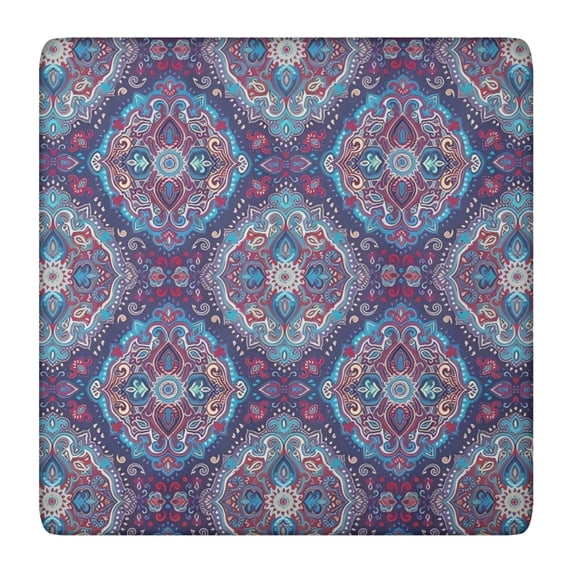 Blue Ethnic Paisley Pattern Square Fitted Tablecloth with Elastic Edge,Square Table Cover,Washable Elastic Table Cover for Home Kitchen Party Decor 36"x36"