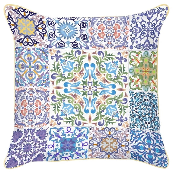 Blue Ethnic Style Cushion Cover Retro Geometric Pattern Decorative Pillow Sofa Printed