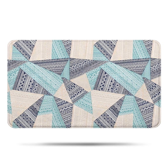 Blue Ethnic Triangle and Geometric Pattern Bathroom Rugs Mat,Non Slip Microfiber Bathroom Rug,Rubber Backing,Soft Bathroom Mats for Bathroom Floor,Tub and Shower,17x30in(43x75cm)