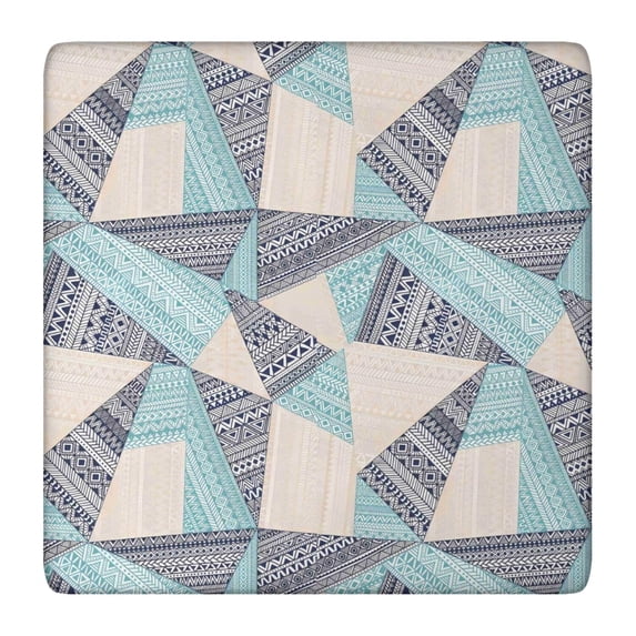 Blue Ethnic Triangle and Geometric Pattern Square Fitted Tablecloth with Elastic Edge,Square Table Cover,Washable Elastic Table Cover for Home Kitchen Party Decor 36"x36"