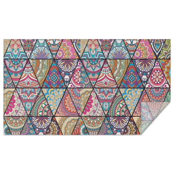 Blue Ethnic Triangle Pattern Rectangle Tablecloth 60"x102",Waterproof Polyester Rectangle Table Cloth, Wipeable Spillproof Polyester Tablecloth for Dining, Camping, Indoor and Outdoor