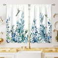 thumbnail image 1 of Blue Eucalyptus Botanical Leaves Floral Kitchen Window Curtains Flower Leaf Small Hummingbird Window Treatment Cafe Short Curtains for Bathroom Treatment Tier Drapes 27.5x39inch, 1 of 6