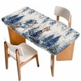 thumbnail image 1 of Blue Eucalyptus Christmas Table Cloths for 4 Foot Rectangle Tables, Snowman Snowflake Xmas Tree Rustic Patio Waterproof Elastic Fitted Tablecloths, Washable Rectangular Table Cover for Camping, 1 of 8