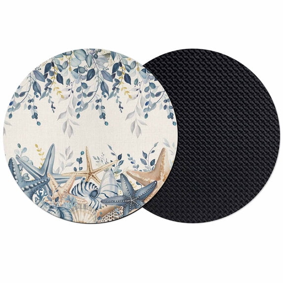 Blue Eucalyptus Coastal Coasters Set of 2, Absorbent Coasters for Drinks, Beach Starfish Shell Nautical Rustic Coaster for Desk Coffee Table Protection, Home Decor House Warming Gifts 4"