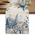 thumbnail image 1 of Blue Eucalyptus Coastal Cotton Linen Table Runner for Dining Kitchen, Beach Starfish Shell Nautical Rustic Wedding Outdoor Party Tablerunners, Dresser Scarf Coffee Tablecloth Runners 13x108 Inches, 1 of 9