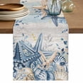 thumbnail image 1 of Blue Eucalyptus Coastal Cotton Linen Table Runner for Dining Kitchen, Beach Starfish Shell Nautical Vintage Wedding Outdoor Party Tablerunners, Dresser Scarf Coffee Tablecloth Runners 13x108 Inches, 1 of 9