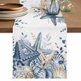 thumbnail image 1 of Blue Eucalyptus Coastal Cotton Linen Table Runner for Dining Kitchen, Beach Starfish Shell Nautical Wedding Outdoor Party Tablerunners Decoration, Dresser Scarf Coffee Tablecloth Runners 13x70 Inches, 1 of 9