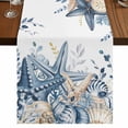thumbnail image 1 of Blue Eucalyptus Coastal Short Table Runner 48 Inches Long,Beach Starfish Shell Nautical Cotton Linen Table Runners Dresser Scarves,Fabric Tabletop Scarf Furniture Cover for Home Dinner Party 13"x48", 1 of 9