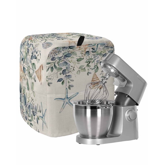 Blue Eucalyptus Coastal Stand Mixer Dust Cover with Storage Pocket & Handles, Starfish Shell Summer Fits All Tilt Head & Bowl Lift Kitchen Appliance Cover Organizer Bag Accessories, 6-8 Quart