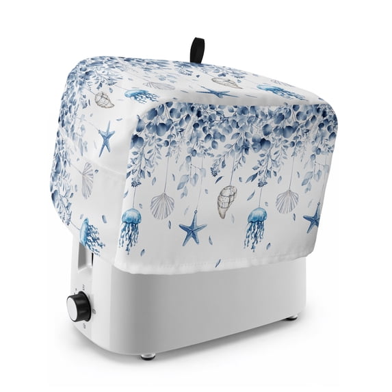 Blue Eucalyptus Coastal Toaster Cover 2 Slice, Beach Starfish Jellyfish Dustproof Bakeware Oven Protector with Top Hook, Waterproof Small Kitchen Appliance Toasters Dust Cover, 11"x6"x8"